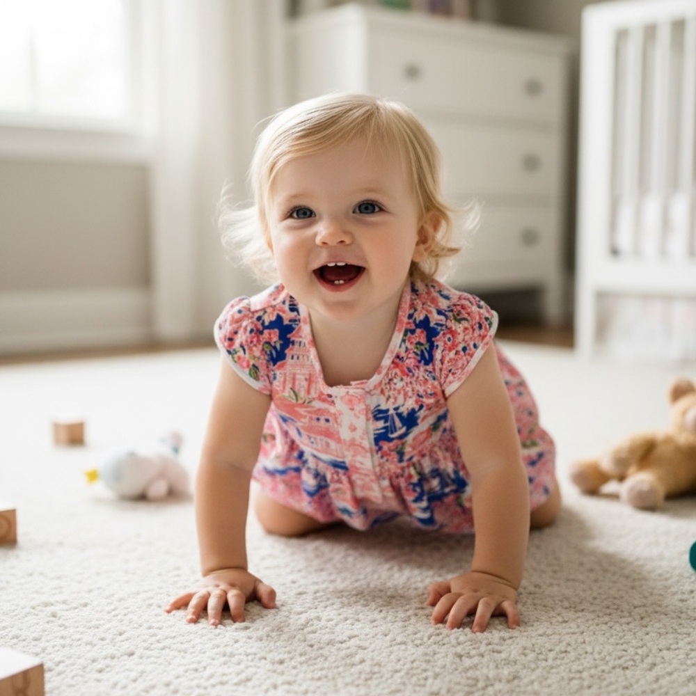 SweetHoney Pink and Blue Patterned Baby Romper